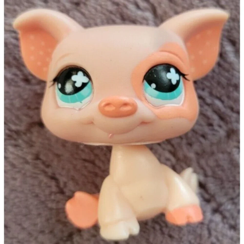 2006 Hasbro LPS Pink Peach Pig Blue/Green Clover Eyes Bobble Head Figure